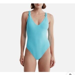 Sanctuary Swim Light Blue Terrycloth‎ High Leg One Piece Swimsuit NWT Size L